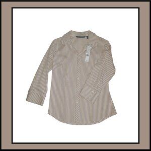 NWT! ZAC & RACHEL Sand and White Stripe Blouse ~ Size S ~ Retail $44 ~ CLASSY!